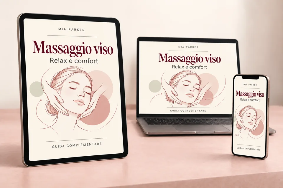 Guida Massaggio viso: copertina italiana su tablet, computer e smartphone.